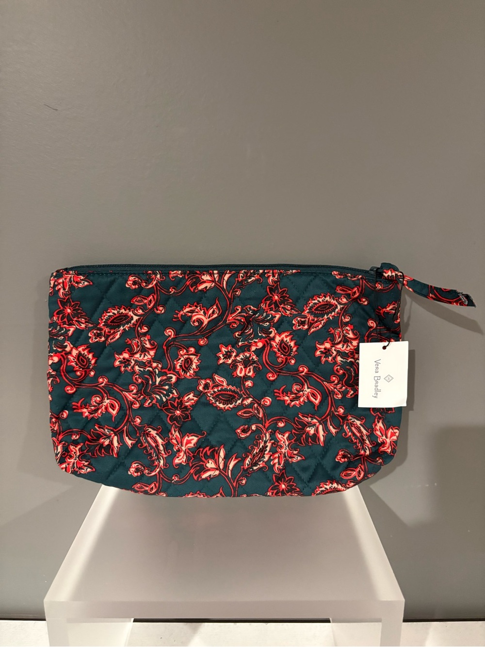 Vera Bradley Teal and Red Floral Quilted Cosmetic Pouch